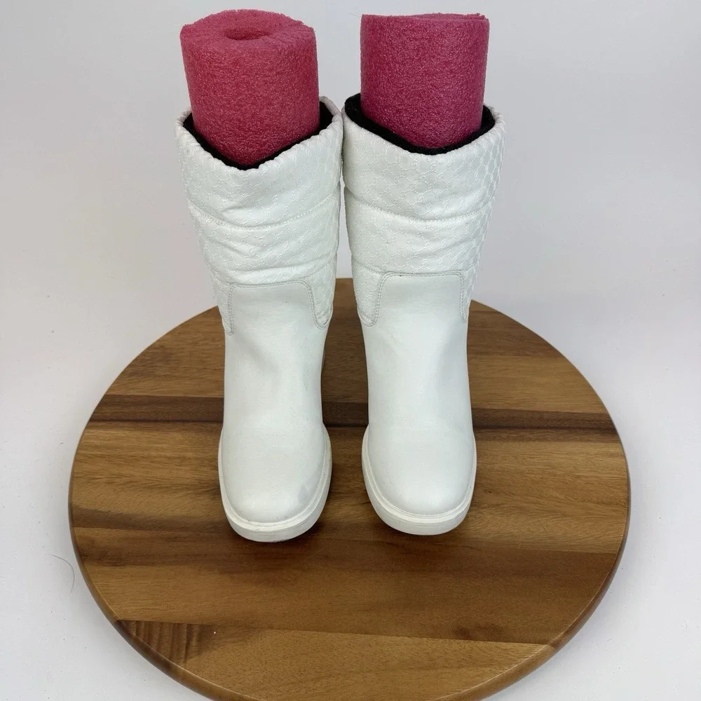 Womens Franco Sarto L-Snow White Faux Leather Block Heel Waterproof Boots Size 7